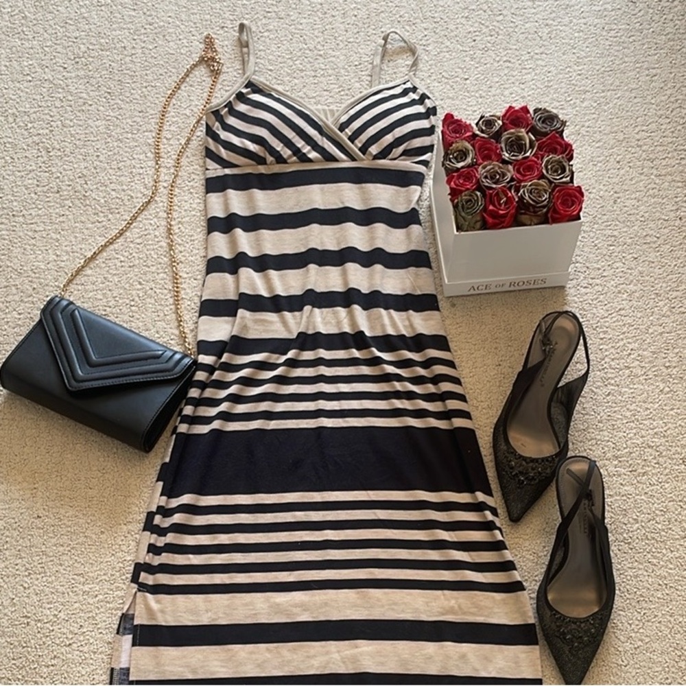 Razzle Dazzle Blue Striped Cut Out Slit Maxi Dress S - Picture 7 of 16